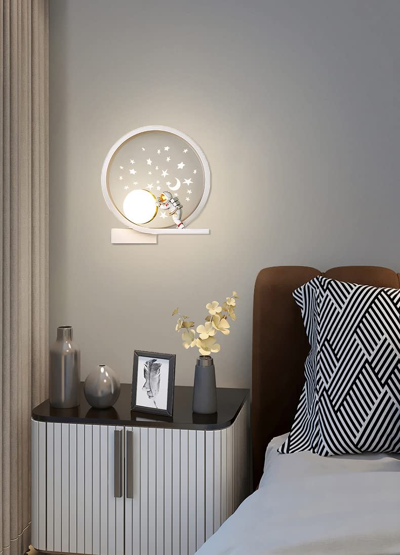 Aplique Pared LED Interior Regulable Lámparas de cabecera Moderna Redonda Lámpara de Pared Astronauta Creativo Luz de Pared para habitación de bebé Infantil Dormitorio Niños cabecera Salón, 12W (A)