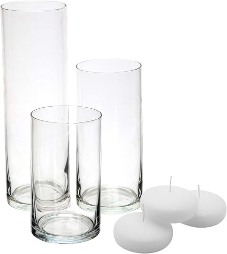 Royal Imports Glass Cylinder Flower Vase with Candles 6" 8” 11” Set of 3 | Cylinder Vases for Centerpieces for Tables, Floating & Votive Candle Holders Wedding Decor, Storage, Home & Event Decorations