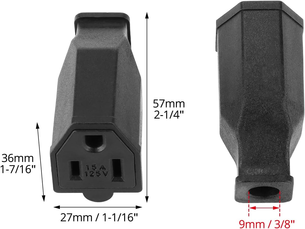 QWORK Extension Cord Plug Replacement – Includes 10 Female Ends, 125V 15A, 2 Pole 3 Wire Female Connectors