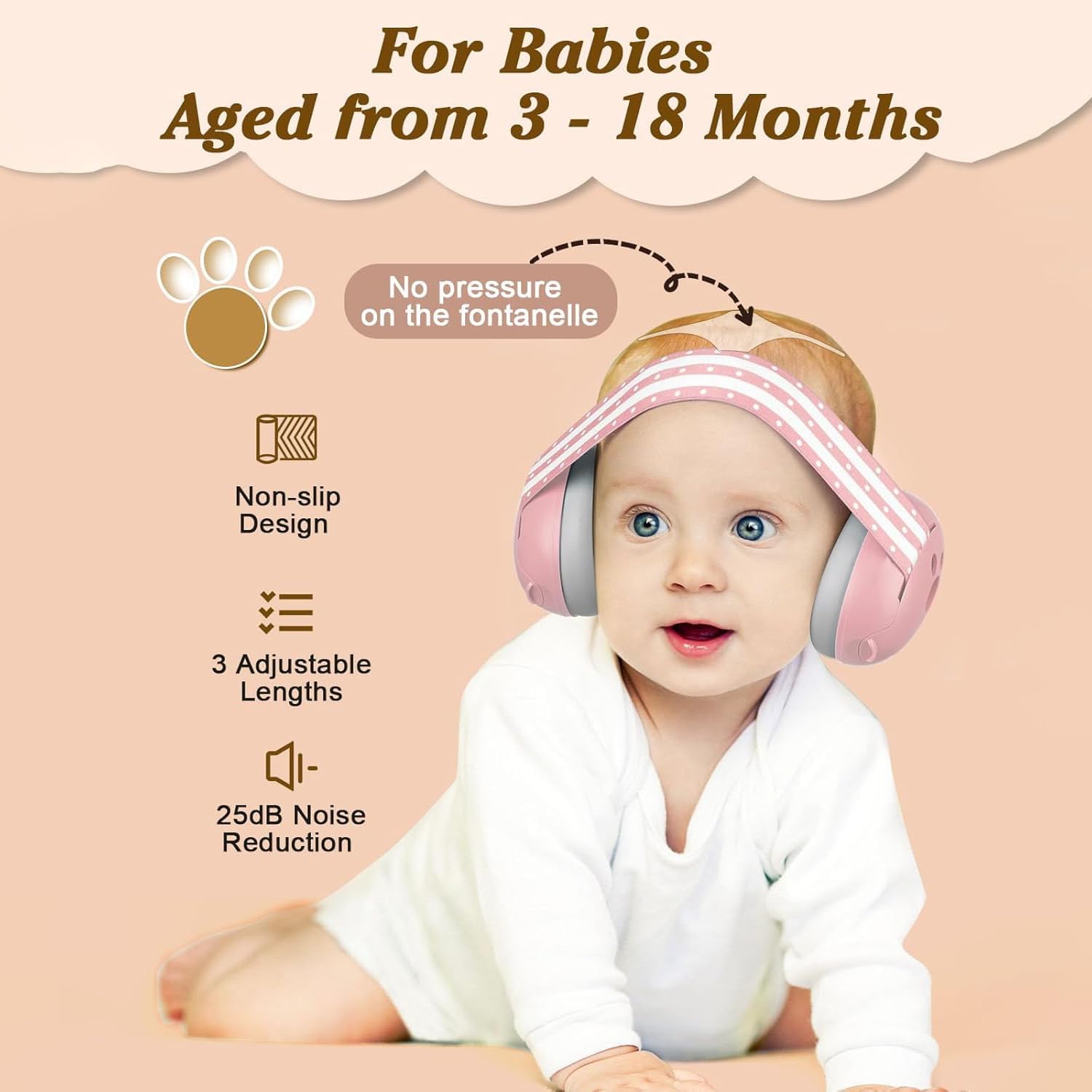 Baybee Noise Reduction Ear Muffs for Baby | Essential Infants Ear Protector Headphones with 25db Noise Cancellation & Adjustable Headband | Improves Sleep, Ideal for Travel, Concerts, Fireworks (Pink) 3