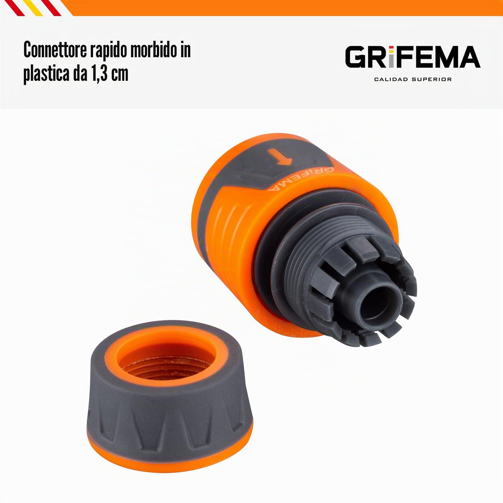 GRIFEMA GE1201 Attacco Rapido per Tubo 1/2" 12,5 mm 5/8" 15 mm Connettore Universale Grigio Arancione