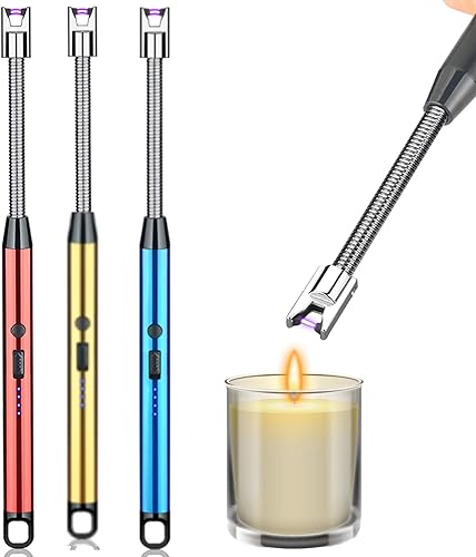 Paquete de 3 encendedores de velas, encendedor de arco con carga USB, a prueba de viento, pantalla de batería LED, interruptor de seguridad, gira