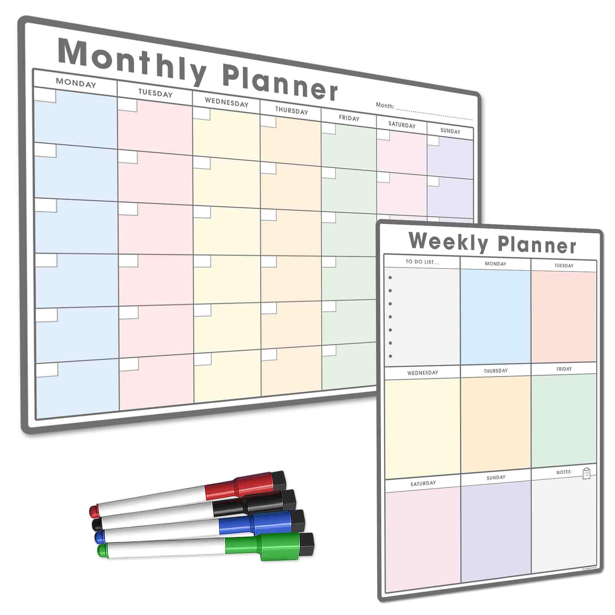 TMS Magnetic Weekly Planner and Monthly Calendar Set | Whiteboard for Organising Your Week, to Do List, Shopping and Meal Planning | for Home, Office, School | with 4 Magnetic Dry Wipe Pens โ image 1