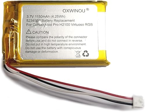 OXWINOU Reemplazo de batería de 3.7V 523450P 1150mah para Corsair Void Elite RGB Corsair Virtuoso RGB Corsair HS80 Corsair Void Corsair Void Pro