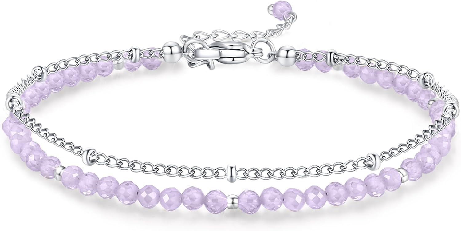 Peridot Stand Silver Gold Bracelets, Handmade Birthstone Stack Bracelet Crystal Gemstones Bead Chain Gift for Women, 8"