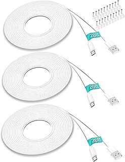 SIOCEN 3 Pack 26FT Micro USB Cable Power Extension Cord for Wyze Cam,WyzeCam Pan,YI Cam,YI Dome Home Camera,Kasa Cam,Oculus Go,Furbo Dog,Nest Cam,Blink,Long Charging Wire for Security Cameras