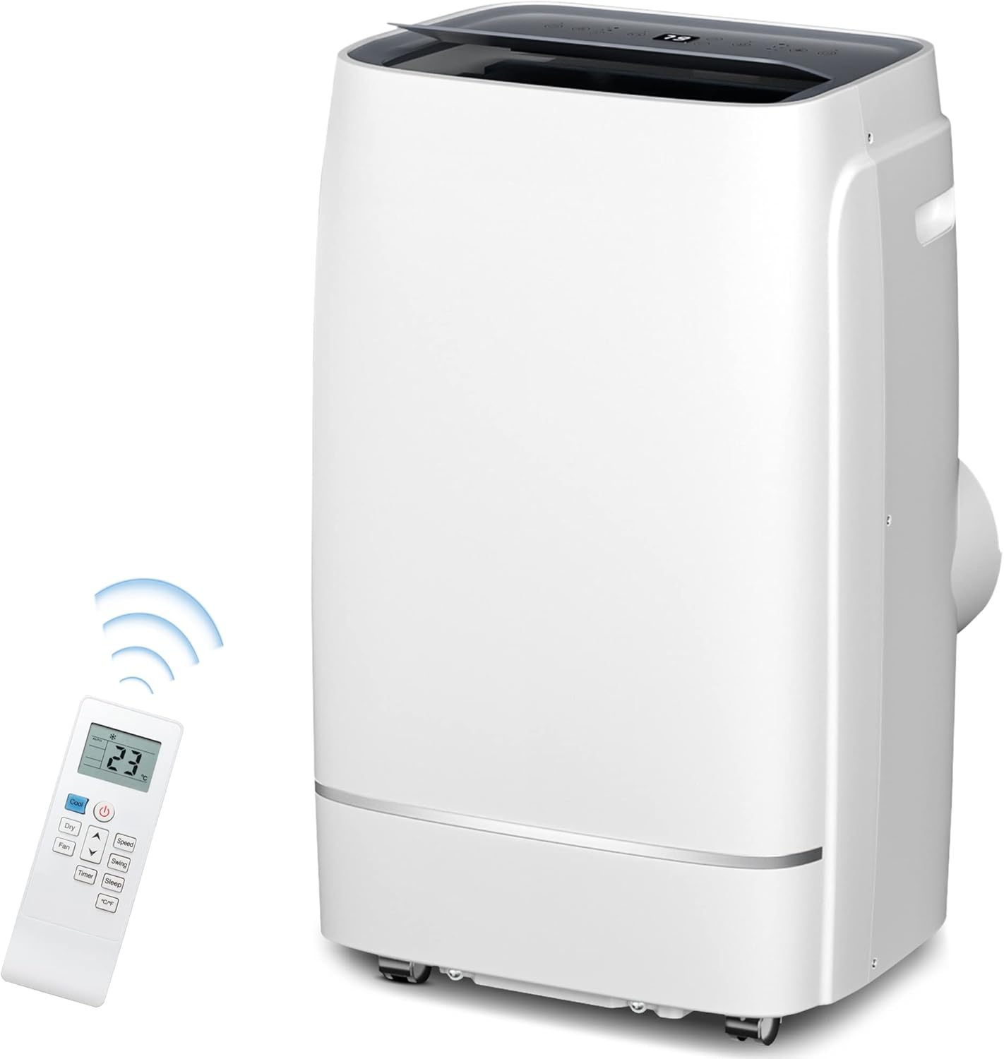 Front view of the ZAFRO Portable Air Conditioner with remote control.