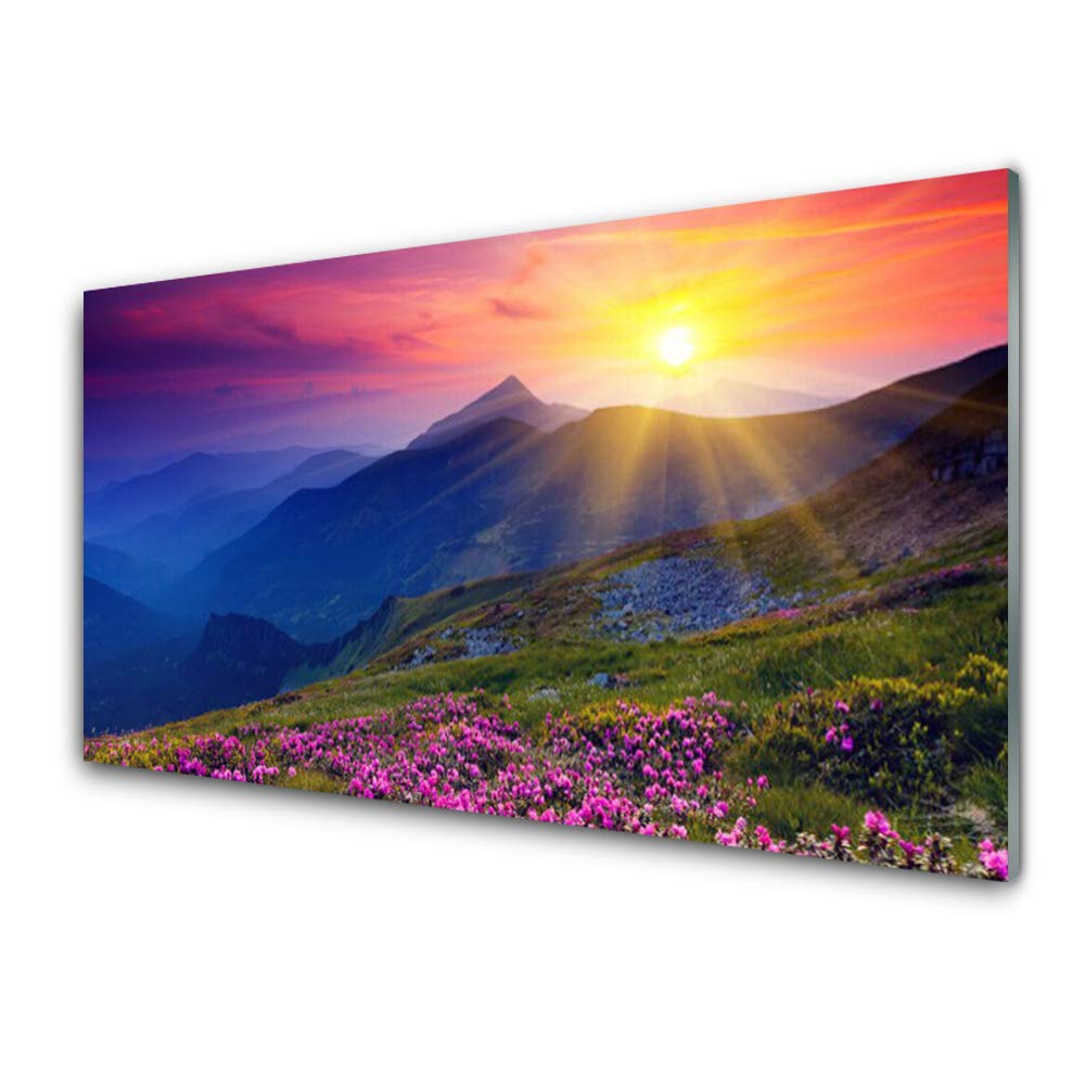 Impression sur Verre Trempé 100x50cm Tableau Décoration Murale Moderne Montagnes