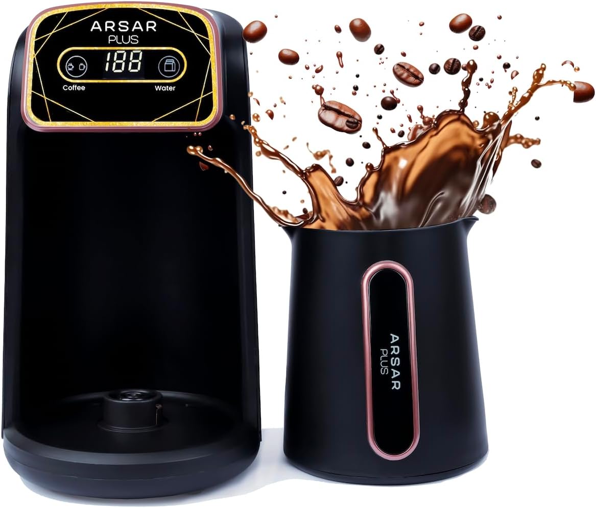 ARSAR PLUSLuxurious Golden Turkish Coffee Maker - Elegant Design with 600 Watts and Advanced Digital Sensor for Enjoying Delicious Coffee