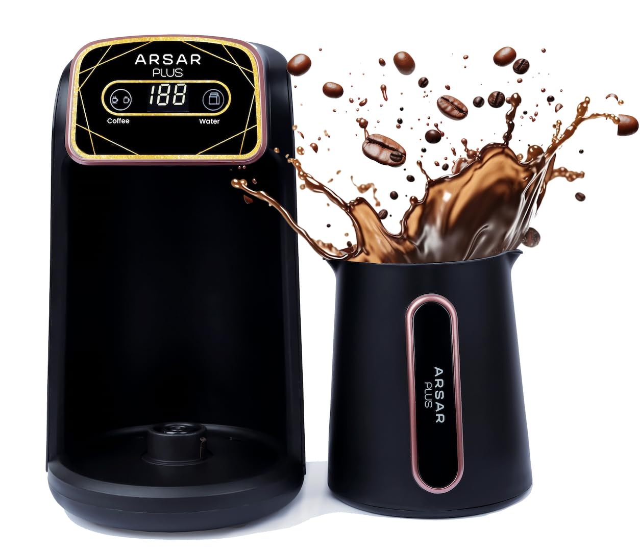 ARSAR PLUSLuxurious Golden Turkish Coffee Maker - Elegant Design with 600 Watts and Advanced Digital Sensor for Enjoying Delicious Coffee