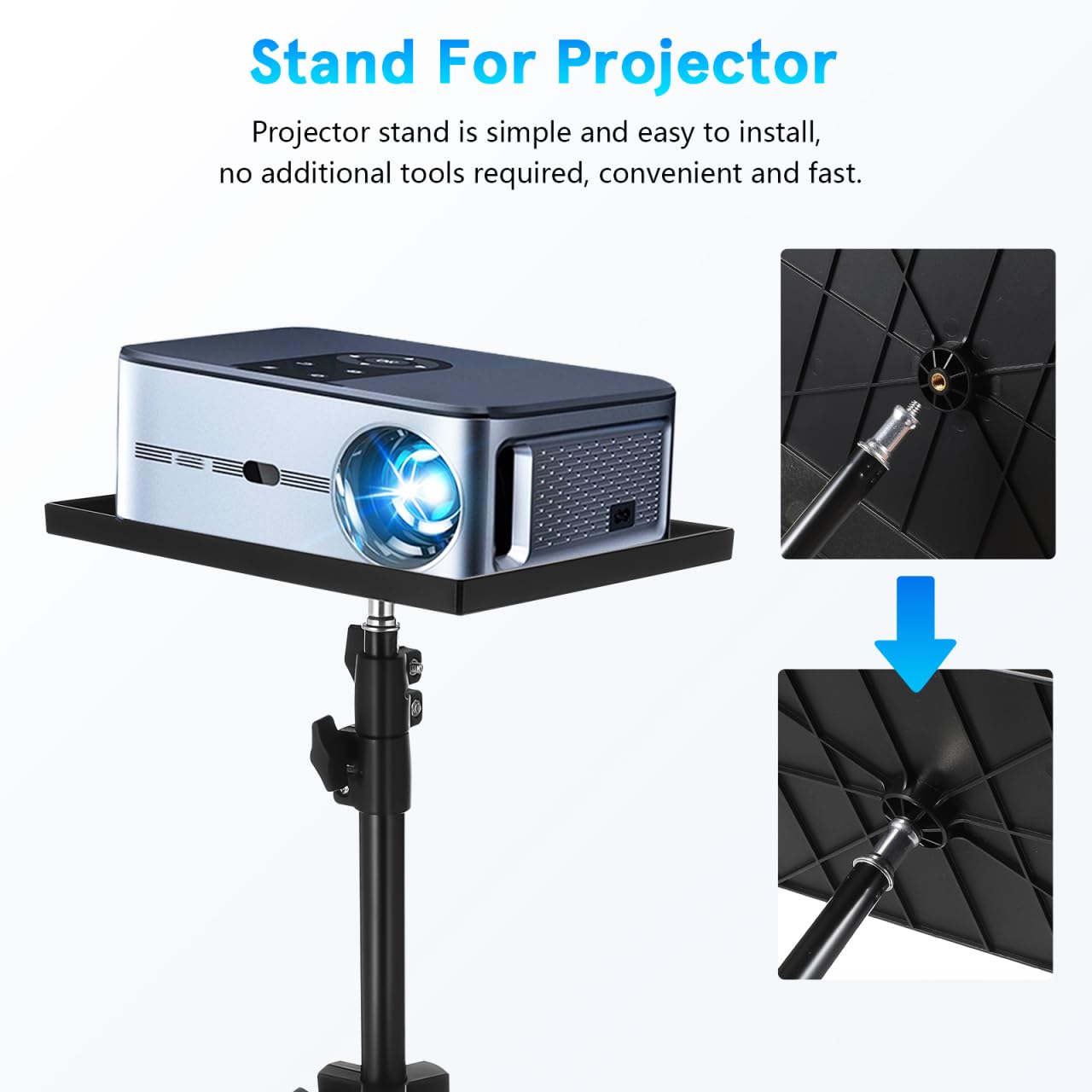 BESPORTBLE Soporte para proyector de altura regulable hasta 1 m, trípode con estante para proyector y portátil, soporte portátil para proyector para cine en casa, oficina y presentaciones al aire