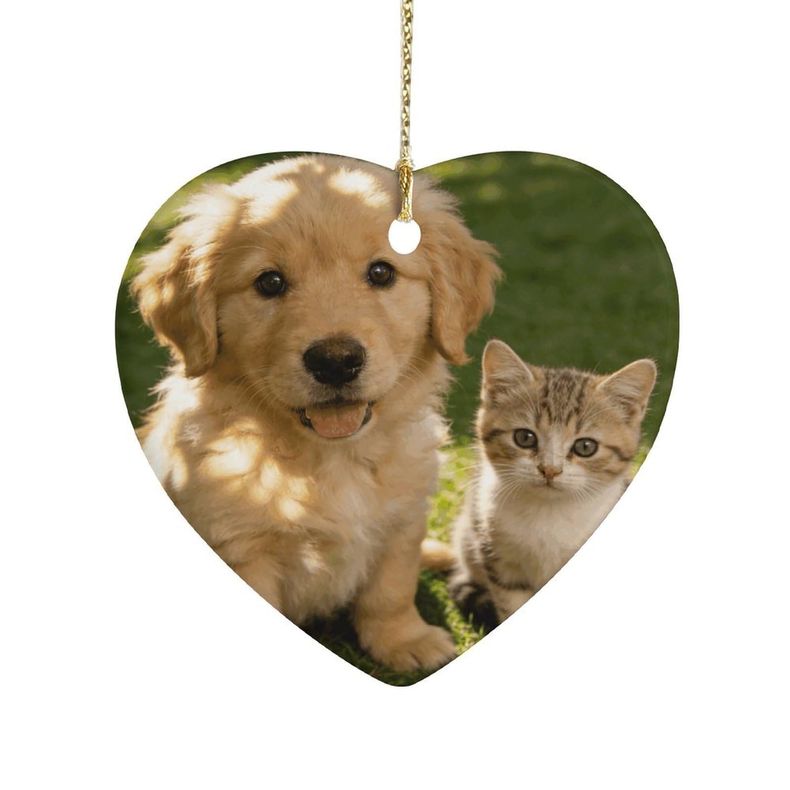 Khauerbc Style Cute Dogheart Shaped Ceramic Ornament With String,Ceramic Ornament,Two-Sided Printed For Christmas Tree And Holiday Decoration