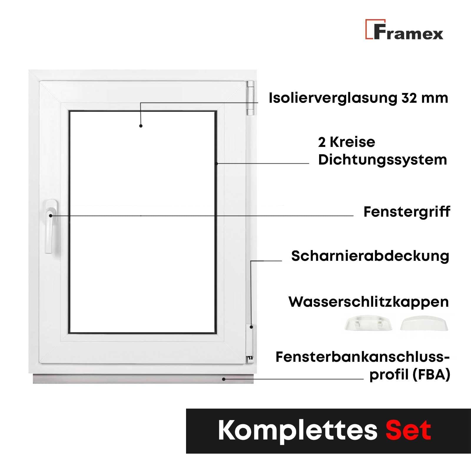 Finestra per cantina in plastica, finestra bianca, larghezza x altezza 40 x 80 cm (400 x 800 mm), vetro doppio (32 mm), ribaltabile, DIN destra - Premium - Tutte le dimensioni