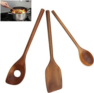 Kitchen Utensils Wood Set 3 Pieces, Spatula Wooden Kitchen Spoon Serving Spoon Acacia Wood, Kitchen Cutlery for Non-Stick Pans and Cookware, Set Gift Idea