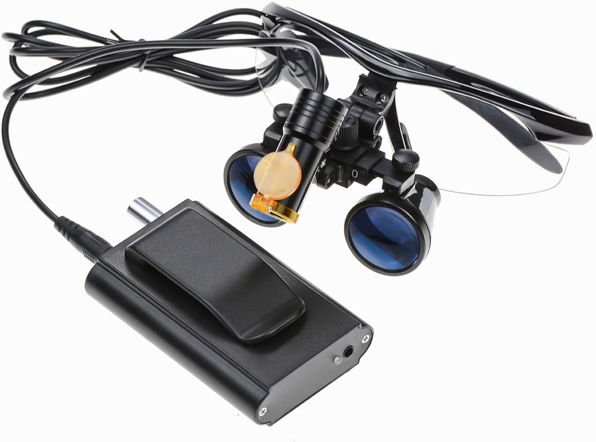 Rigoberto Waist Hanging Style 5W Portable LED Headlight HeadLamp Filter with 3.5×420mm Working Distance Surgical Medical Binocular Loupes Aluminum Box (Black)