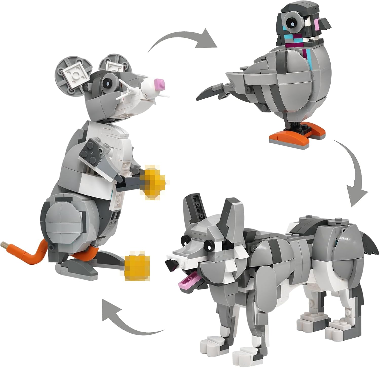 3 in 1 Animal Building Set, Compatible with Lego 630 Accessory, Pigeon, Wolf & Mouse, Build 3 Animal in 1 Set, Gift for Birthday, 328Pcs