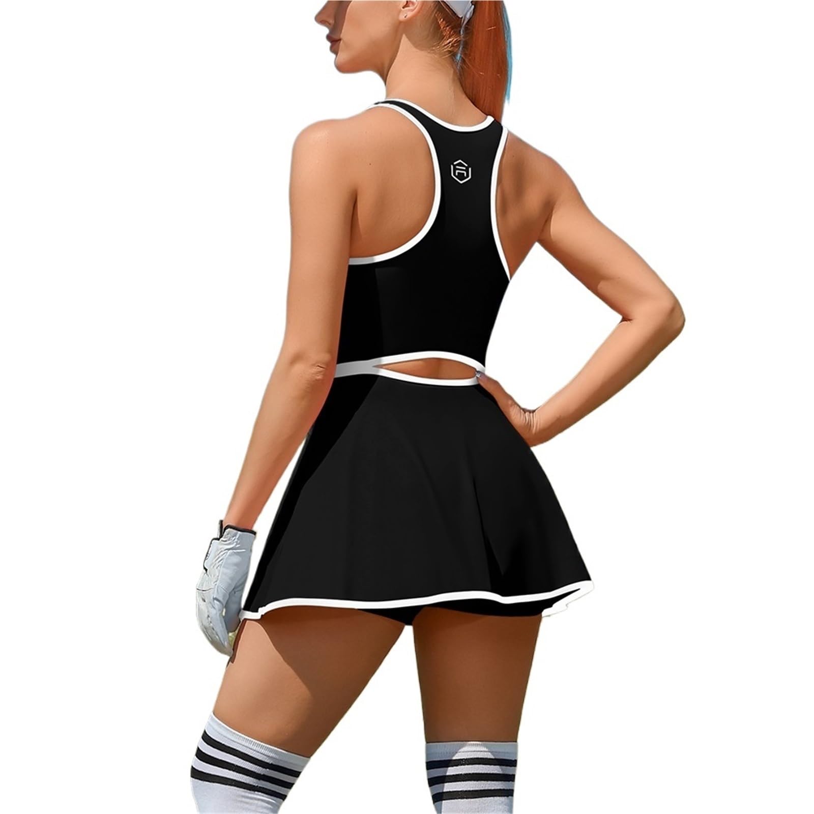 Tennis Donna Abito da Tennis Intero Donna, Scollo a U, Senza Maniche, Reggiseno Incorporato, Elastico Alto, Schiena Incrociata