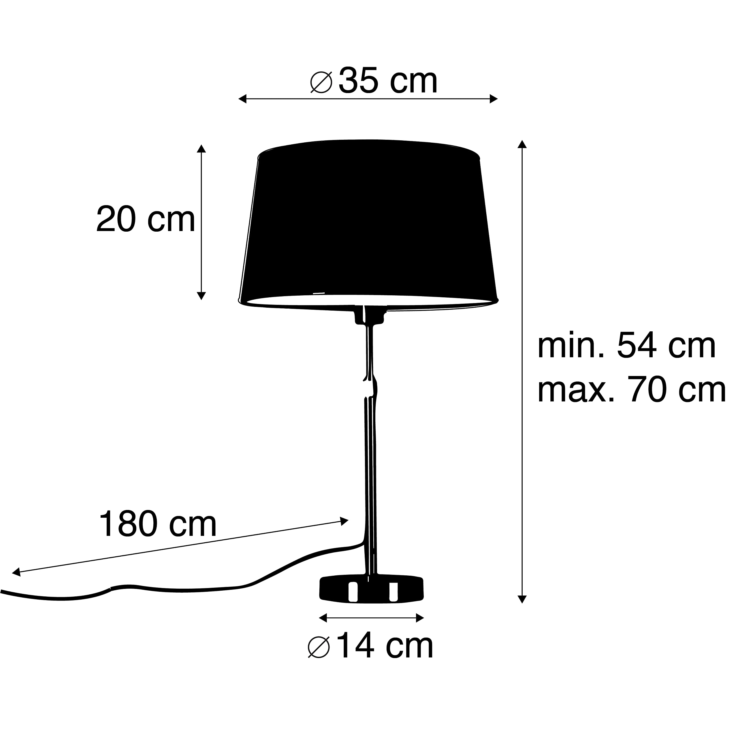Qazqa Modern Tischleuchte mit Schirm, Tischlampe - Parte - Silber Farbe, Rund, max. 60W, Geeignet für LED, 70cm, Ideal als Flur, Küche lampe, Schlafzimmerlampe und Wohnzimmerlampe