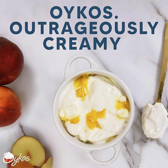 Luxury Greek Yogurt Pots 4x110g - Oykos Yoghurt Multipack Healthy Gluten Free Dessert (Peach)