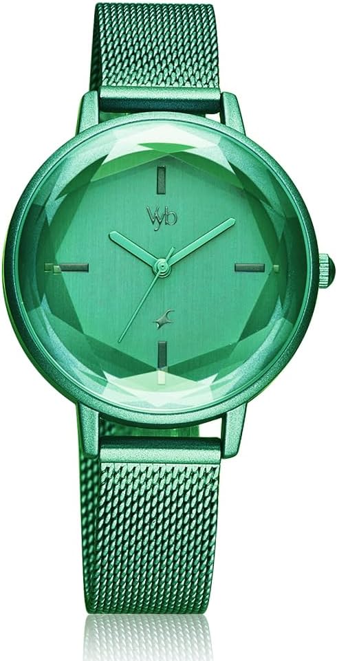 Fastrack Vyb Aurora Quartz Analog Green Dial Stainless Steel Strap Watch for Girls-FV60010QM03W