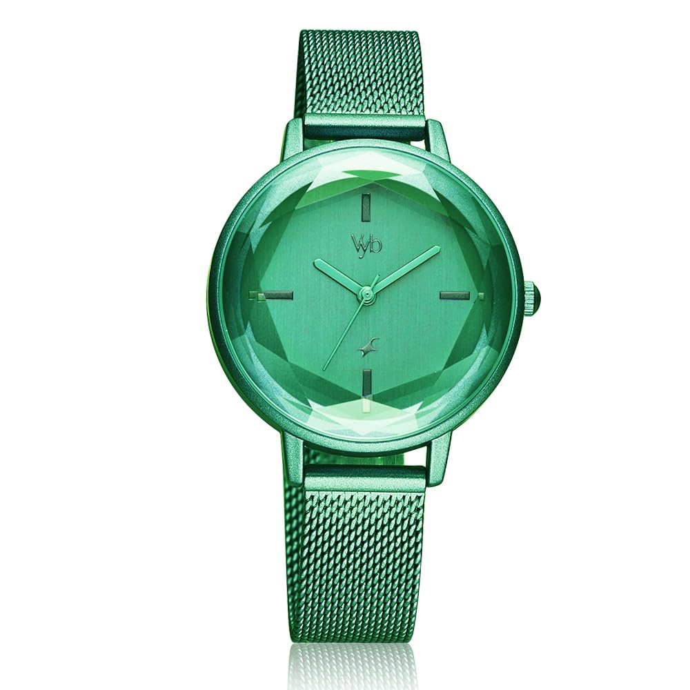 Fastrack Vyb Aurora Quartz Analog Green Dial Stainless Steel Strap Watch for Girls-FV60010QM03W