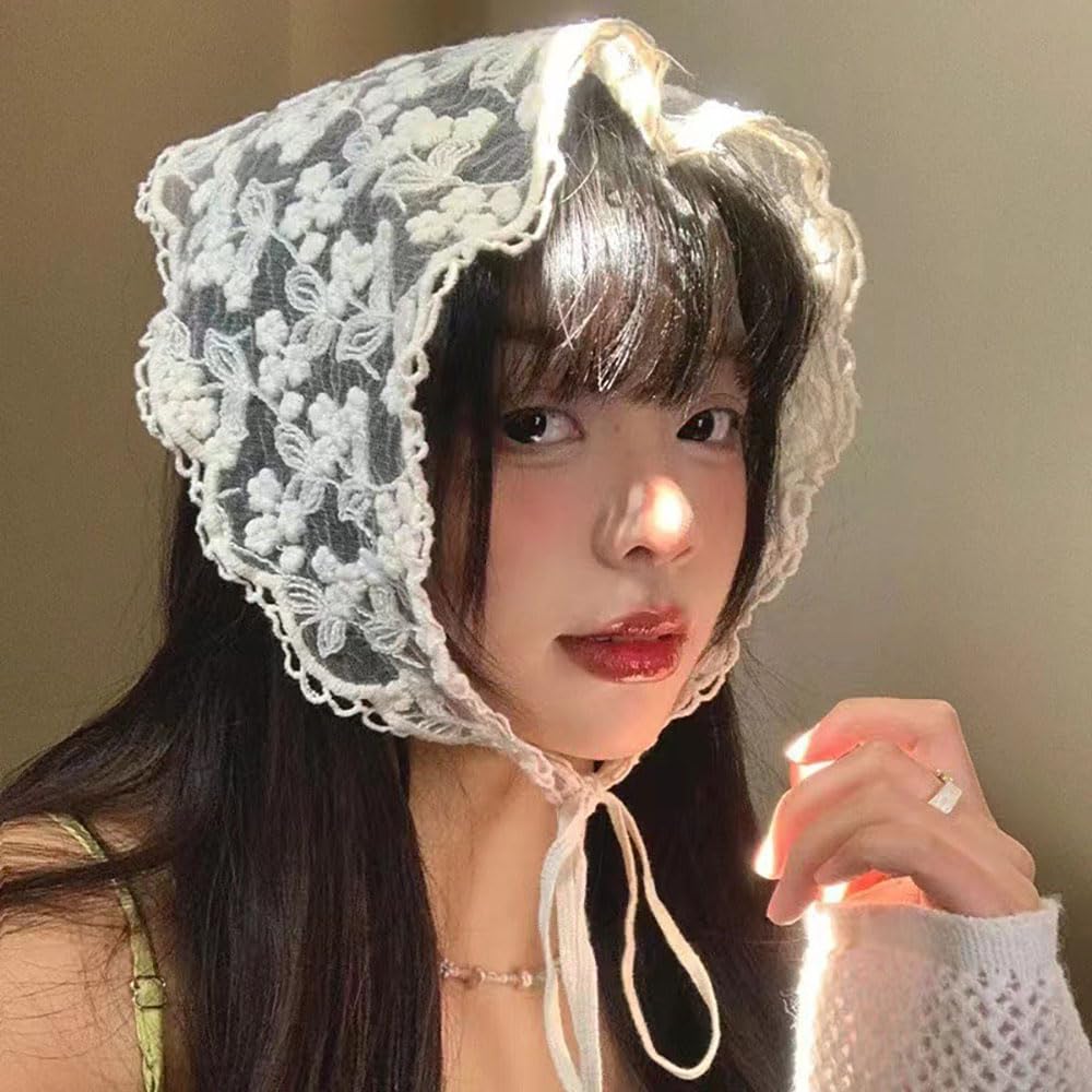 Amazon.com : Lace Floral Hair Bandana - White Triangle Head  display picture 2