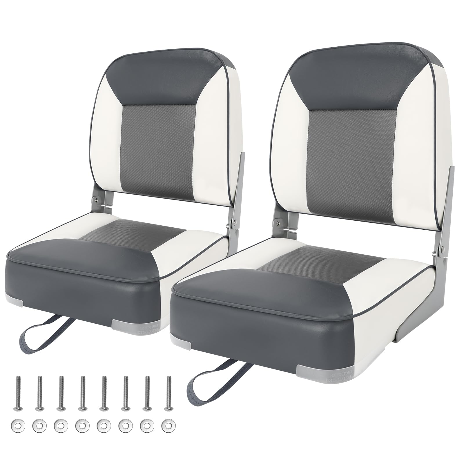 Lot de 2 sièges de bateau pliables imperméables pour pêche à la pêche, convient pour Jon/Ponton/canoë/Bass Tracker-Bootssitze - Design unique de couleur (gris/blanc)