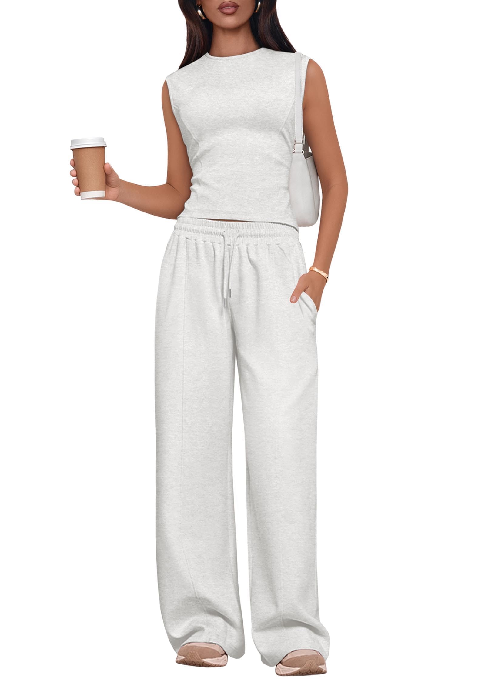 2 Piece Sets for Women Summer Outfits Lounge Sets Sleeveless Tops Wide Legs Long Pants Tracksuits-image-18