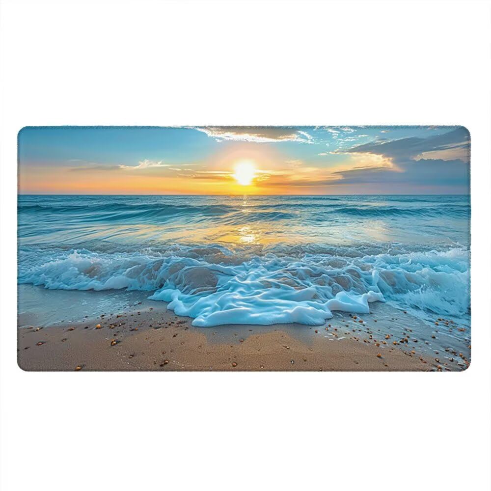 Podkładka pod mysz XXL Podkładka pod mysz na biurko 1800x900 mm poprawia precyzję i szybkość dzięki antypoślizgowej gumowej podstawie i zszytym krawędziom Trwała wygodna zabawa (Sunset Beach) xR8-680