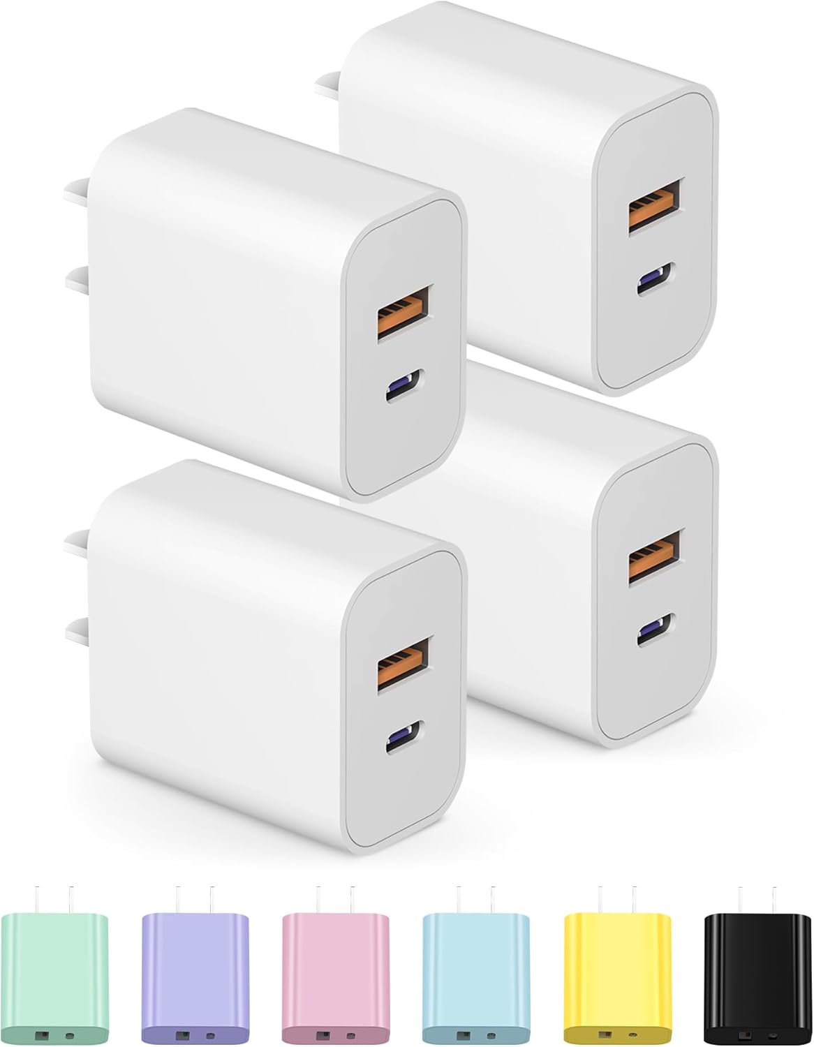 USB C Charger Block Charging Block Type C Charger 20W Wall Chargers 4 Pack for iPhone 16/16 Plus/16 Pro/16 Pro Max/iPhone 15/15 Pro/15 Pro Max/14/13/12 Pro/Samsung//Android(Black)