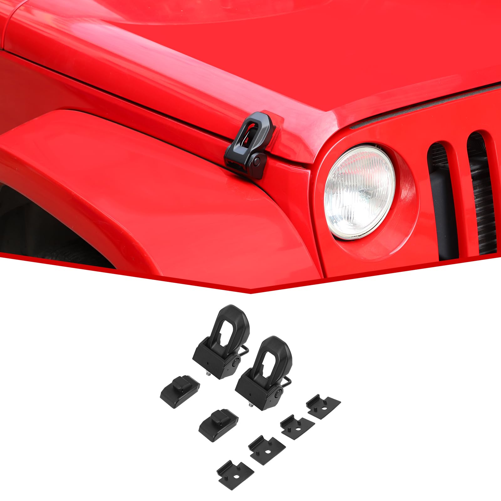 JeCar JK JL Hood Latches Aluminum Hood Lock Catch Exterior Accessories Compatible with Jeep Wrangler 2007-2024 JK JL & Gladiator JT Truck