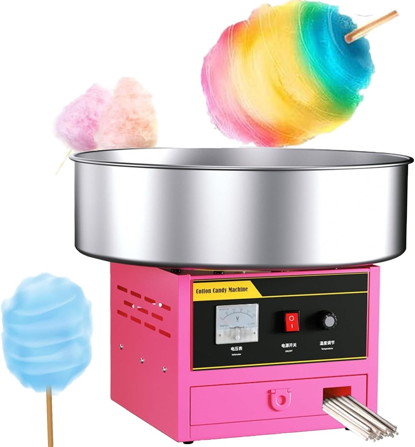 Electric Cotton Candy Machine 1000 W, Commercial Cotton Candy Maker with Stainless Steel Bowl, Sugar Scoop