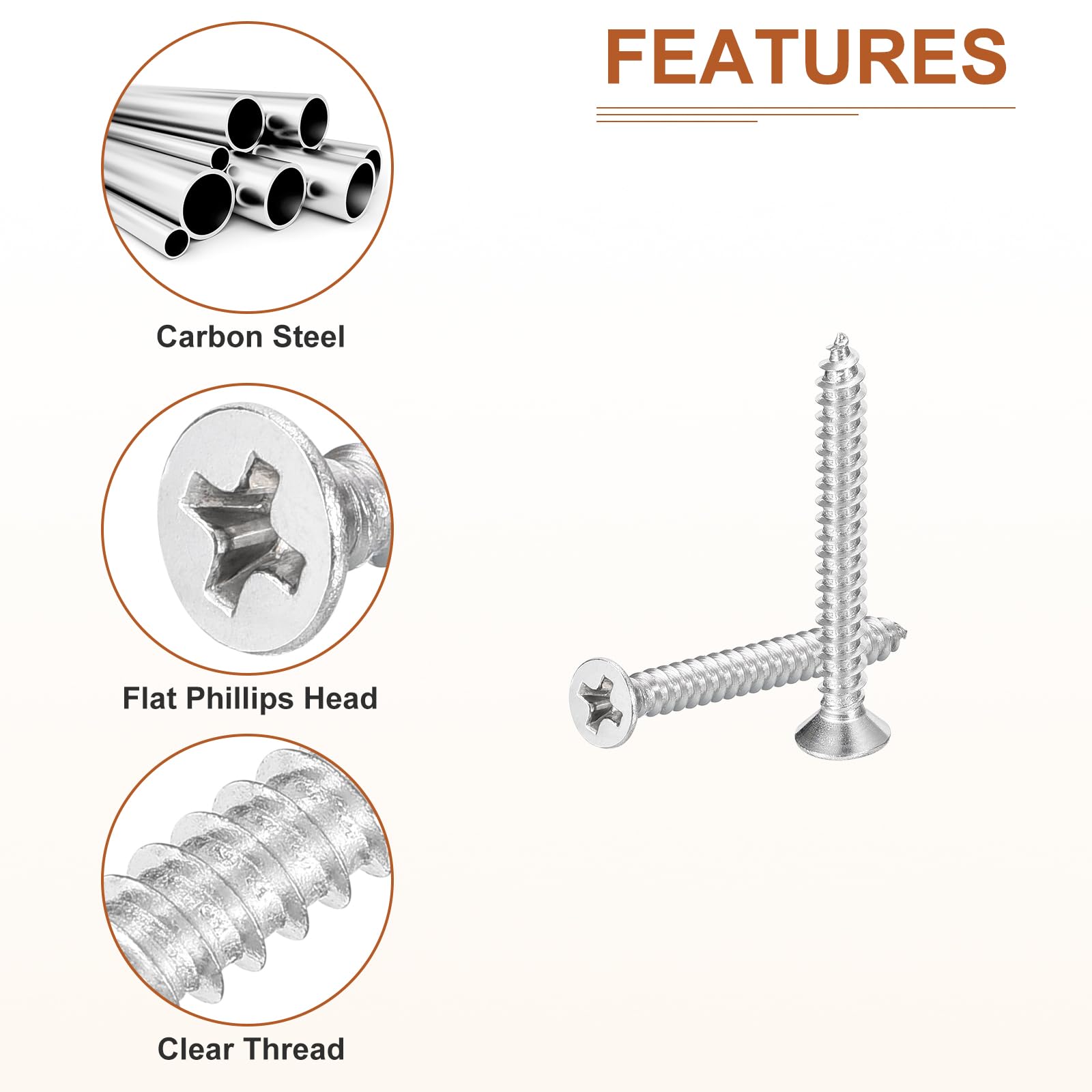 DTGN 50Pcs M3.5x32mm Flat Head Wood Screws, 304 Stainless Steel Phillips Self Tapping Screws - Good for Woodworking Furniture - Silver - Image 4