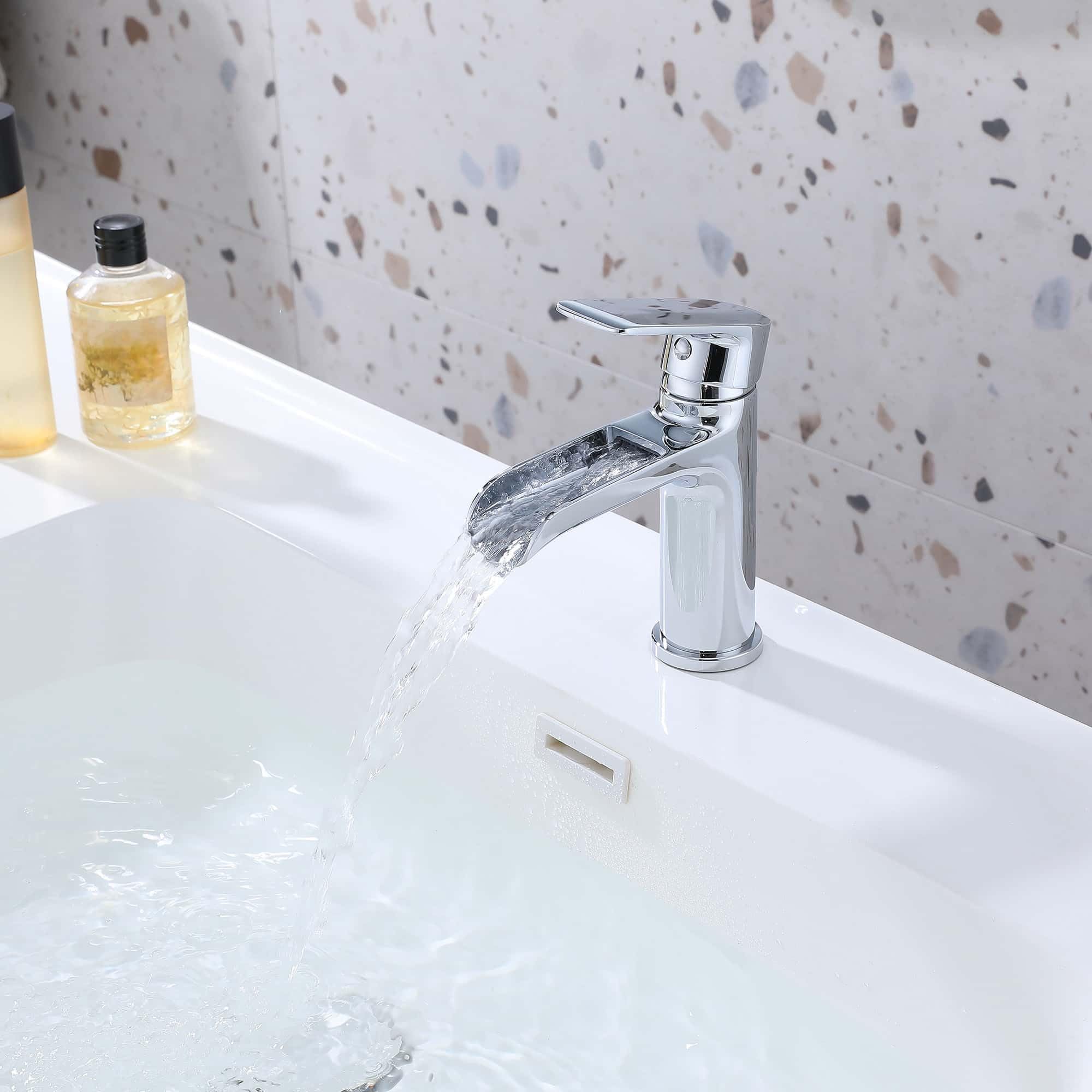 Rubinetto per lavabo a cascata cromato, rubinetto bagno cascata,Rubinetto lavandino per bagno, miscelatore monocomando lavandino,Miscelatore bagno in ottone