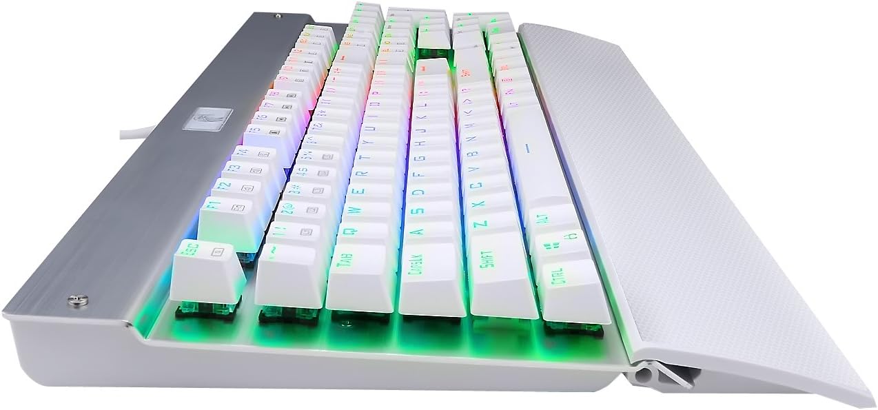 HUO JI E-Yooso Z-77 RGB Mechanical Gaming Keyboard, Programmable RGB Backlit, Blue Switches,Wrist Rest, 104 Keys Anti Ghosting, White