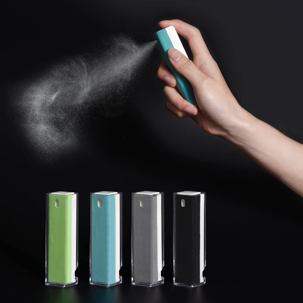 4PCS Spray limpiador de pantalla con funda con soporte para teléfono y microfibra | Limpiador 2 en 1 y soporte para teléfono, limpieza sin rayas, fórmula suave, manténgalo a mano, para pantallas de teléfonos, portátiles y tabletas