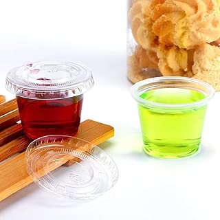 TashiBox 1 oz 200 Sets Disposable Plastic Jello Shot Cups with Lids, Souffle Portion Cups, Clear (1 oz 200 Sets) - coolthings.us