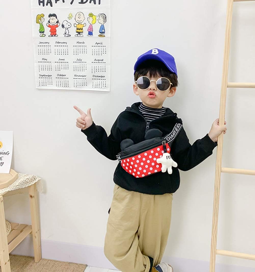 Toddlers Boys Girls Cartoon Fanny Pack Waist Pack Cute Canvas Crossbody Purse Handbag with Mouse Ears - Image 4