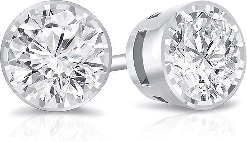 Aretes redondos de diamantes cultivados en laboratorio de 0.15 a 0.25 quilates en oro de 14 k (G-H, SI2-I1, cttw) con bisel Diamond Wish