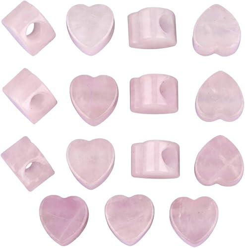 Nupuyai Cuentas sueltas con forma de corazón de cuarzo rosa para hacer joyas, cuentas europeas para pulseras de abalorios, paquete de 15