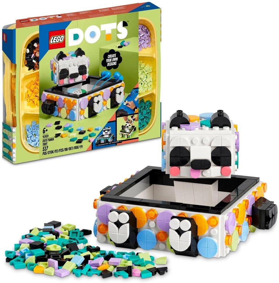 DOTS Cute Panda Tray 41959 DIY Craft Kit; A Personalised Storage Idea for Arts-And-Crafts Fans; A Creative Toy Activity and Ramadan Gift for Ages 6+ (517 Pieces)
