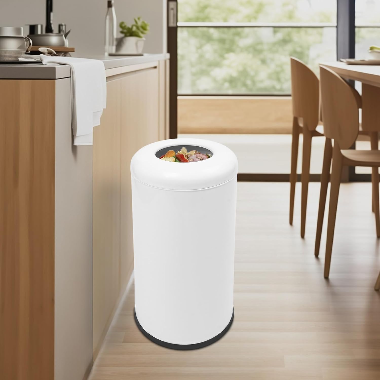 Commercial Trash Can, 15.48 Gal Industrial Waste Container with Removable Barrel for Kitchen – White Garbage Can Suitable for Bathroom Bedroom Living Room Office, 201 Stainless Steel