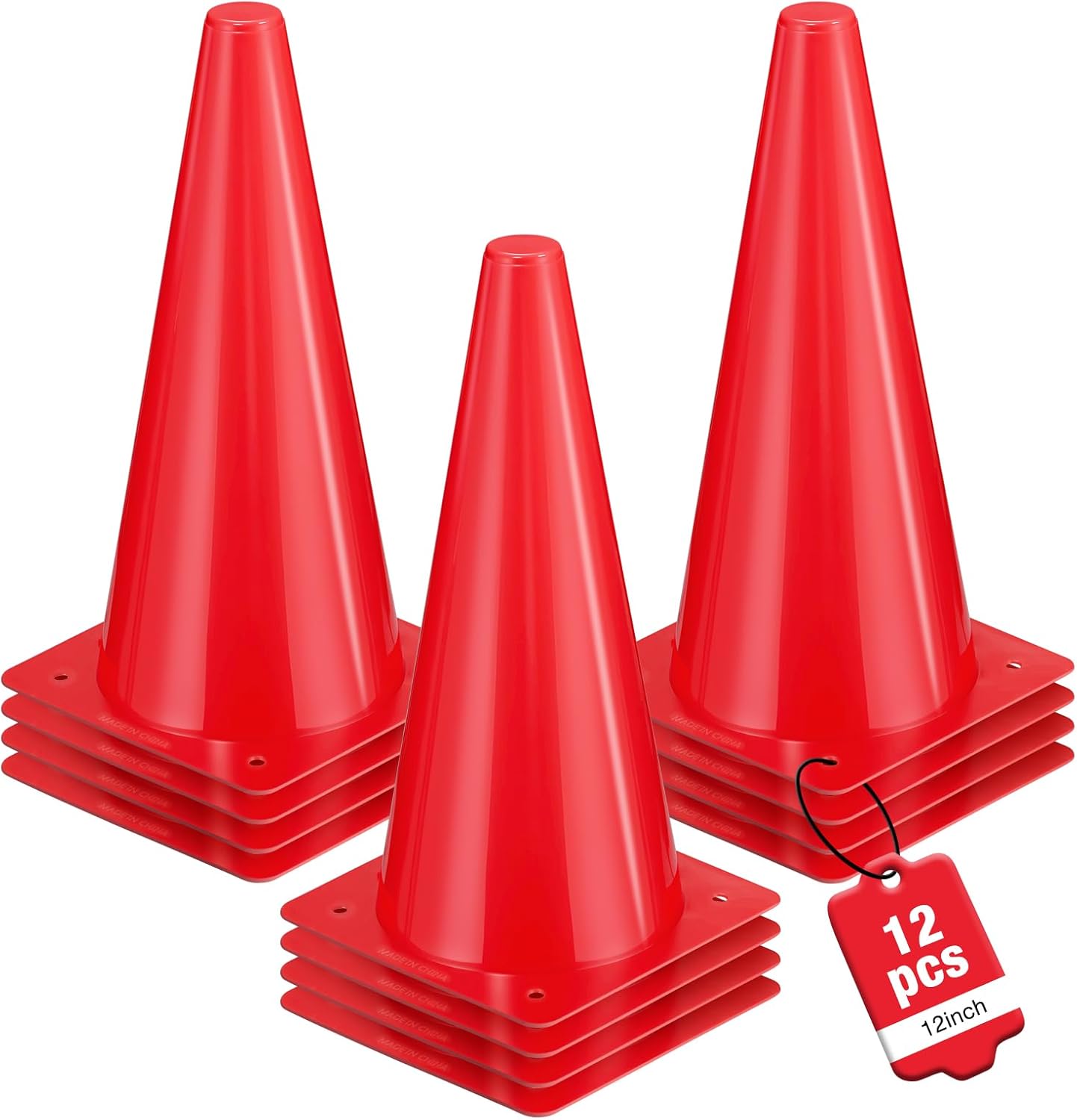 12 Inch Durable Cones,12pcs Versatile Plastic Traffic Cones and Soccer Cones for Sports Training,Agility Drills,Parking Safety,Basketball Training,Football Training.