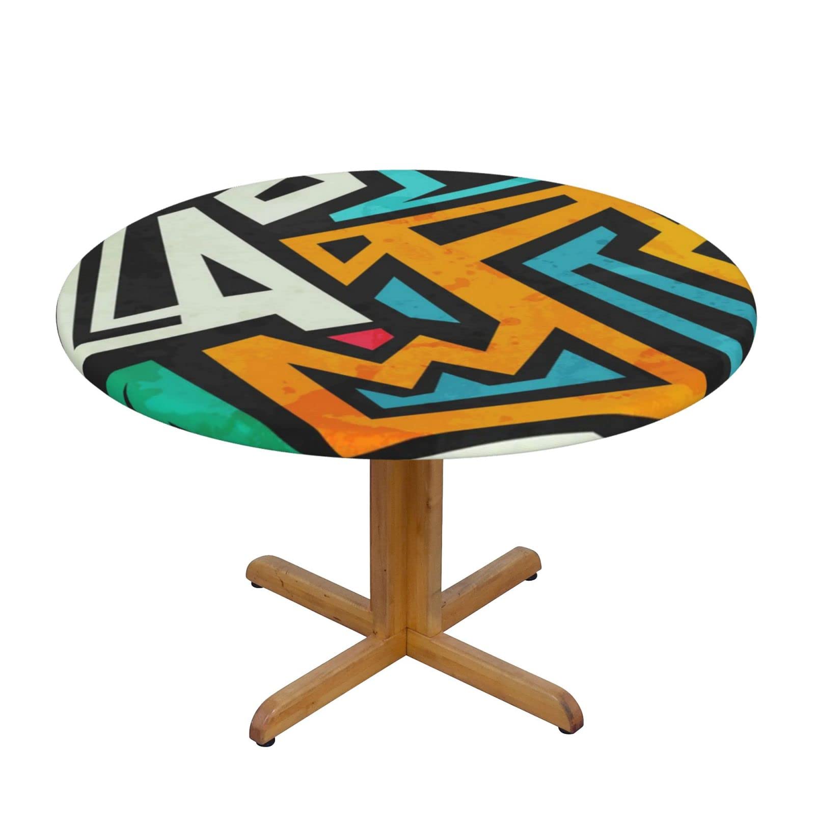 Lsjuee Round Fitted Tablecloth 45-50in Elastic Edged Table Cloth for Kitchen Dining Party Home Decor - Trend Abstract Geometric Graffiti