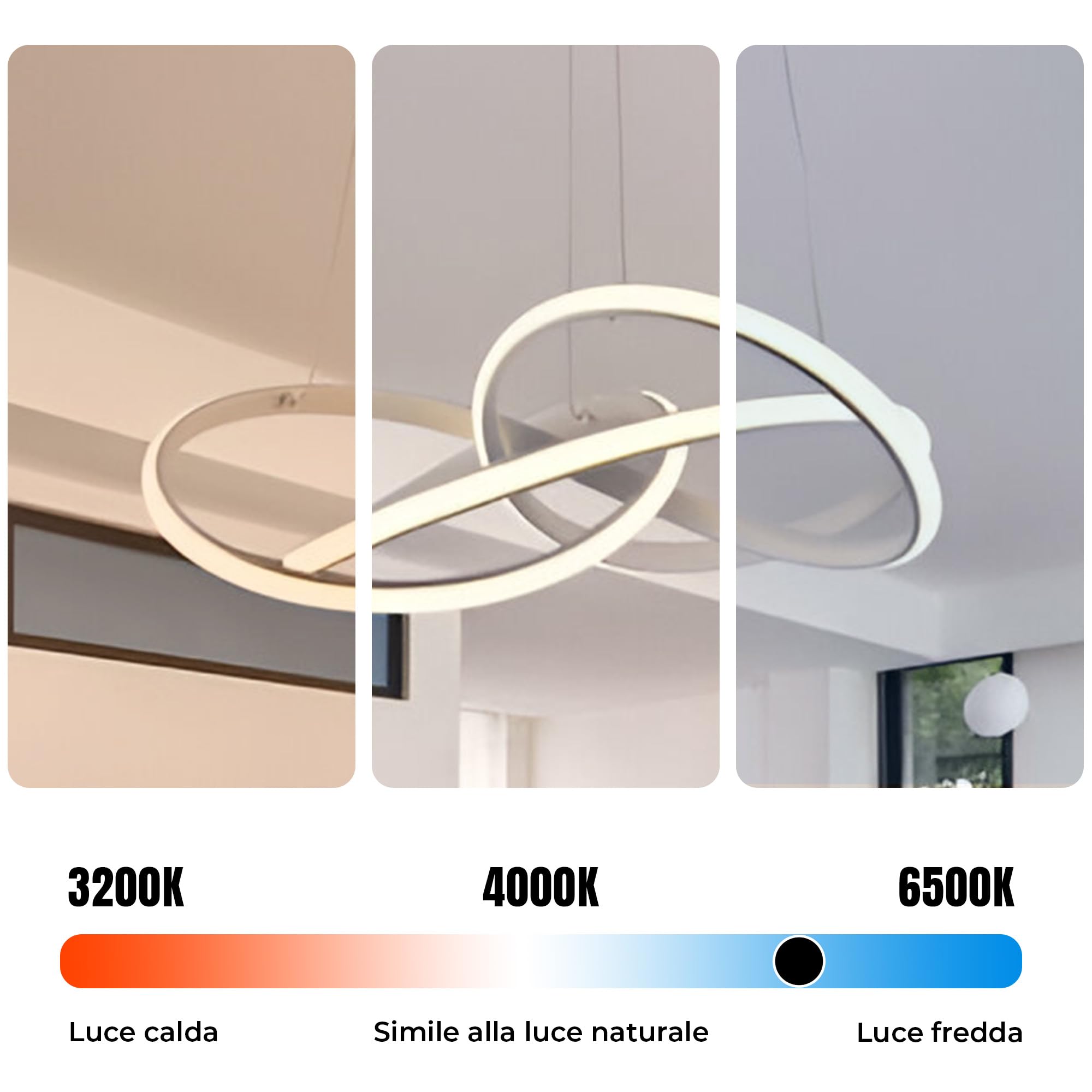 Arcadia Lampadario a Sospensione 4100LM 53W 50cm - Modello Iride (Bianco) | Lampadario Camera da Letto Soggiorno Cucina con Luce Calda e Fredda Dimmerabile, Telecomando e App inclusi - Finitura Bianca