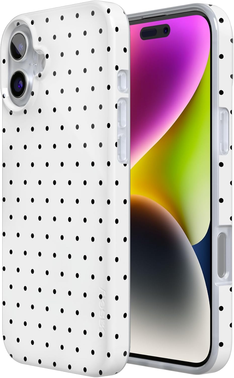 Casely iPhone 16 Case | On the Dot | White Polka Dot | Compatible with MagSafe | Classic Ultra Slim Design