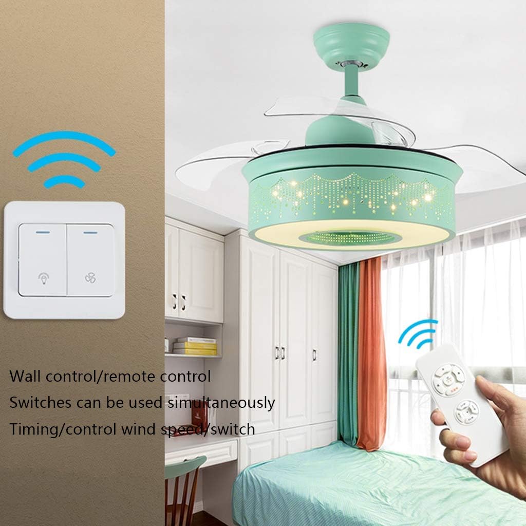 Ceiling Fans Invisible Fan Light Light for Children's Room Used in Bedroom Living Room and Dining Room Conventional 3 Gears/Frequency Conversion 6 Gears (Green Frequency Conversion 36 inches)