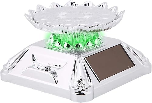 Soporte de exhibición de joyas, luz LED solar para escaparate giratorio 360, reloj giratorio para teléfono, anillo de joyería (plata)