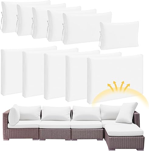 Miniatura 10 de Patelai 11 piezas de fundas impermeables para cojines de patio para muebles seccional al aire libre de mimbre y ratán, fundas para cojines de sofá