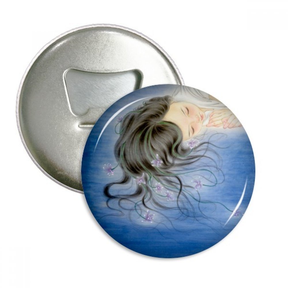 Badge bouton et décapsuleur aimanté style chinois orchidée aquarelle argent 3pcs